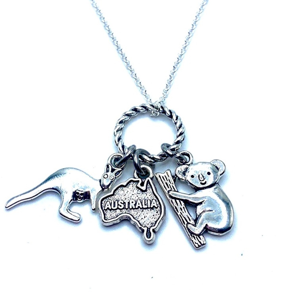 Australia Charm Necklace Map Koala Bear Kangaroo